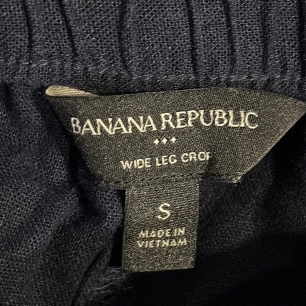 Banana Republic Linen Blend Wide Leg Crop Pull On Drawstring Pants Navy Small